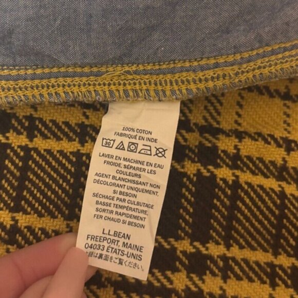 LL Bean Mens XL-Reg Flannel Long Sleeve Shirt Jacket Yellow Plaid with Pockets - Picture 4 of 5